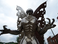 A Mothman statue stands in Point Pleasant, West Virginia