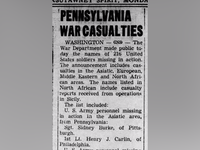 A newspaper clipping shows the announcement of 1st Lt. Carlin's death.