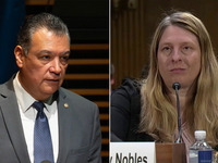 Democratic Senator Alex Padilla and angel mom Tammy Nobles