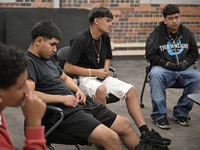 DENVER, CO - JULY 22 : From left, Isieha Goshon, 17, Josiah Guerrero, 16, Jesus Rosales, 1