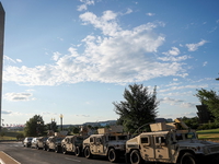 Military vehicles near the Washington Monument