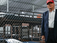 US President President Donald Trump tours a migrant detention center, dubbed 