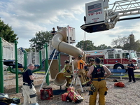 vernon fire responds to man stuck in slide