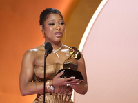 Victoria Monet accepting Grammy